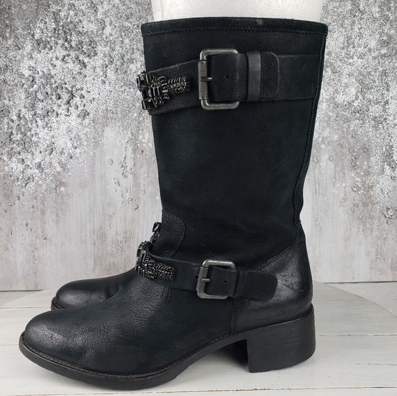463gap Vera Wang Lavender label Cameron black burnished leather boots 11 - Picture 4 of 12